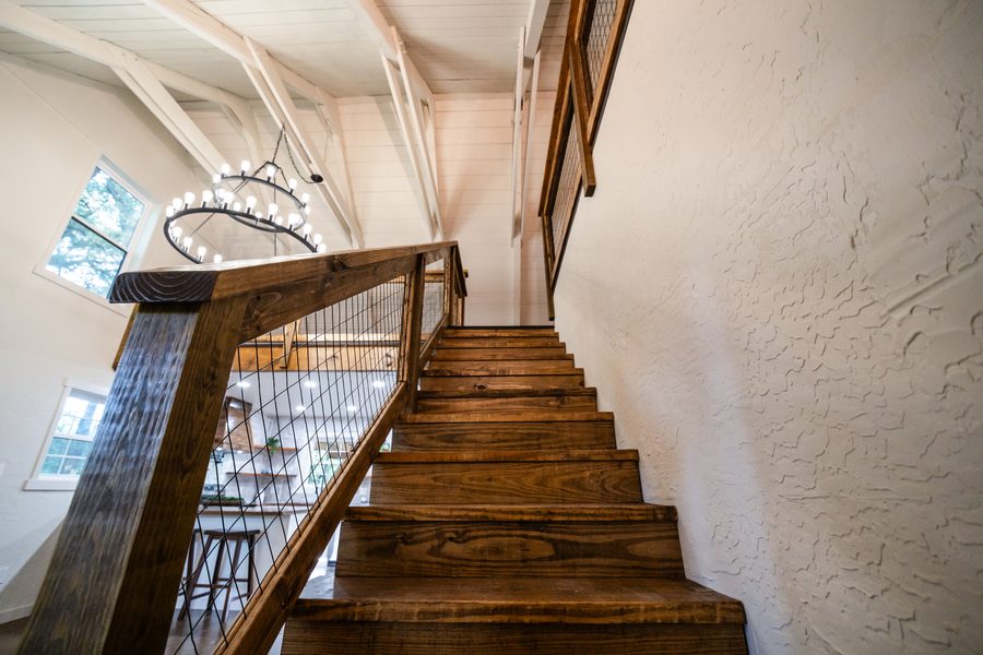 Renovated cabin, staircase