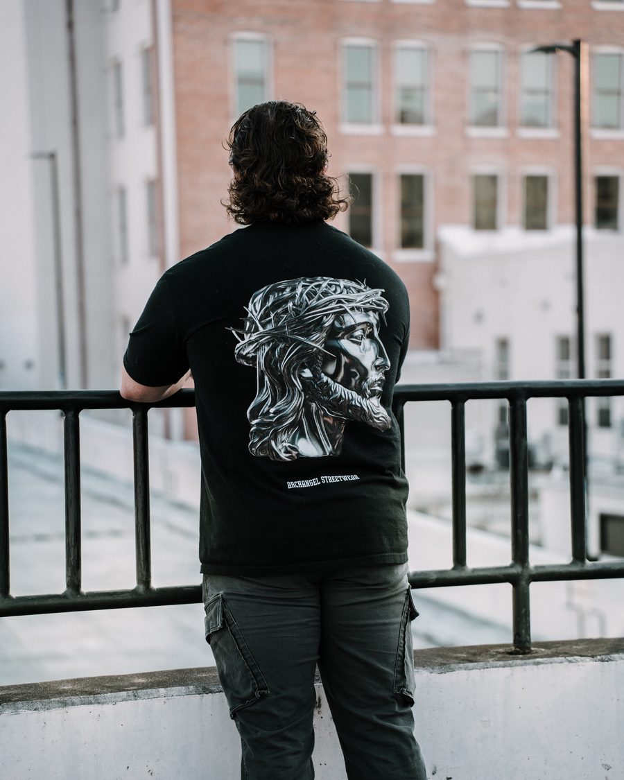 Archangel Streetwear, back view by railing