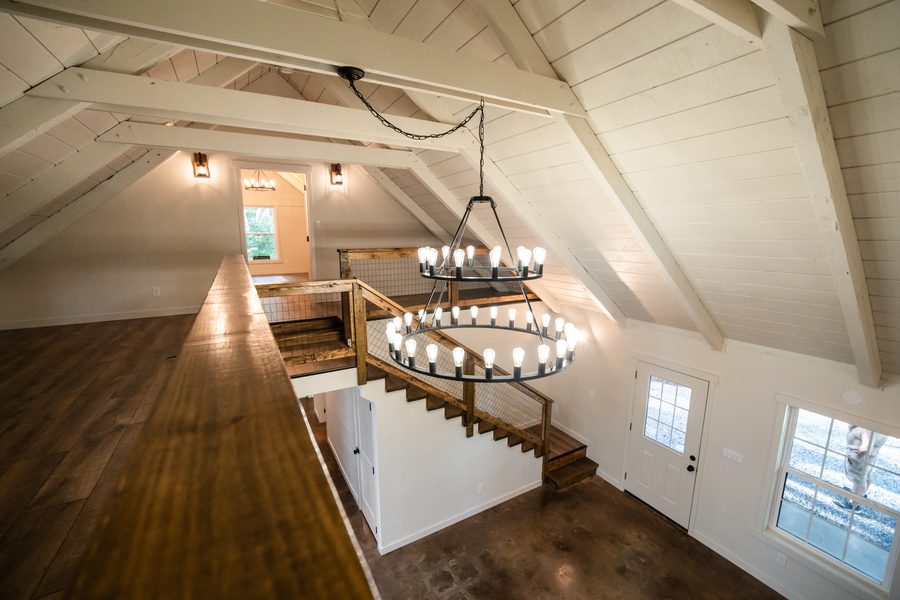 Renovated cabin, loft interior