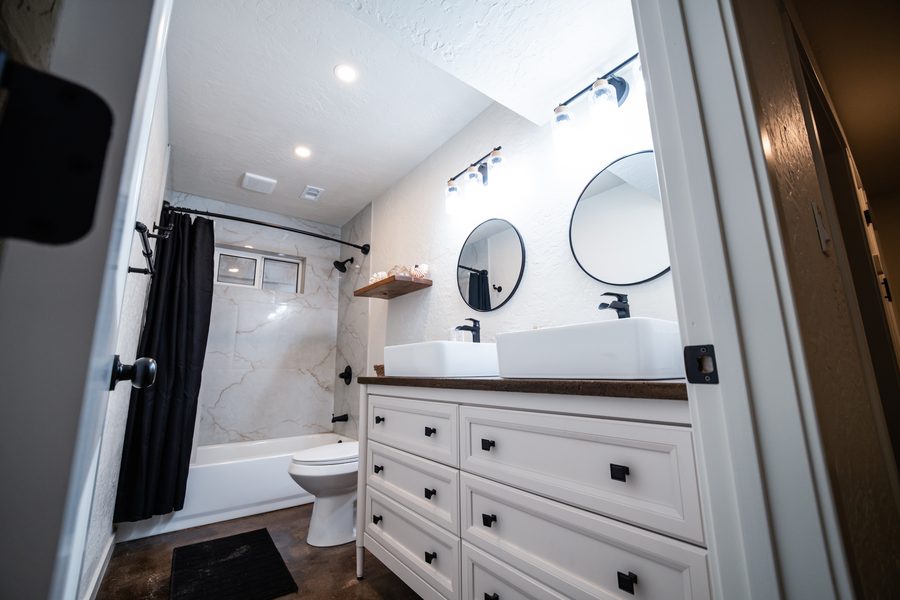 Renovated cabin, bathroom vanity