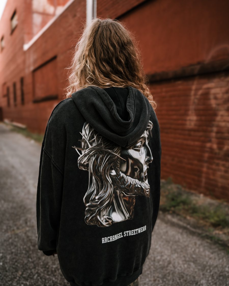Archangel Streetwear, back print in alley